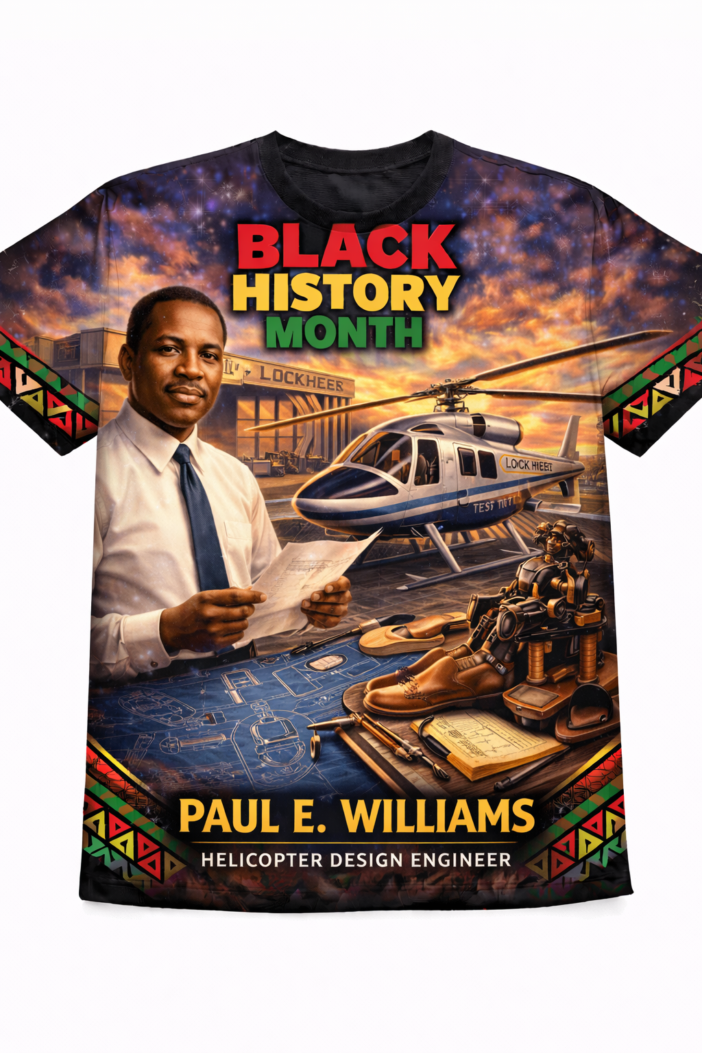 Paul E. Williams™ All-Over Sublimation T-Shirt – Black History Collection front view