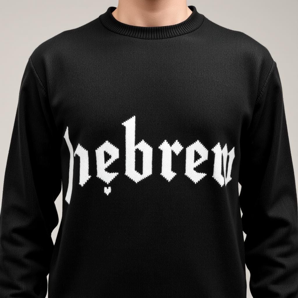 A black hoodie with the word 'HEBREW' Style written in white on the front.