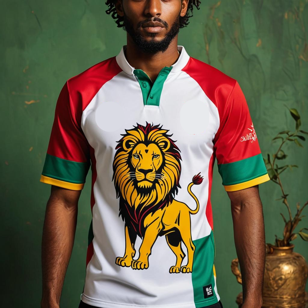 A man wearing a multicolored t-shirt with a graphic of a lion on the front.Lion of the Tribe of Judah 2