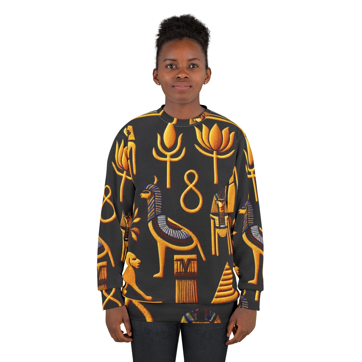 Model wearing African Elegance Timeless Design Unisex Sweatshirt (AOP)