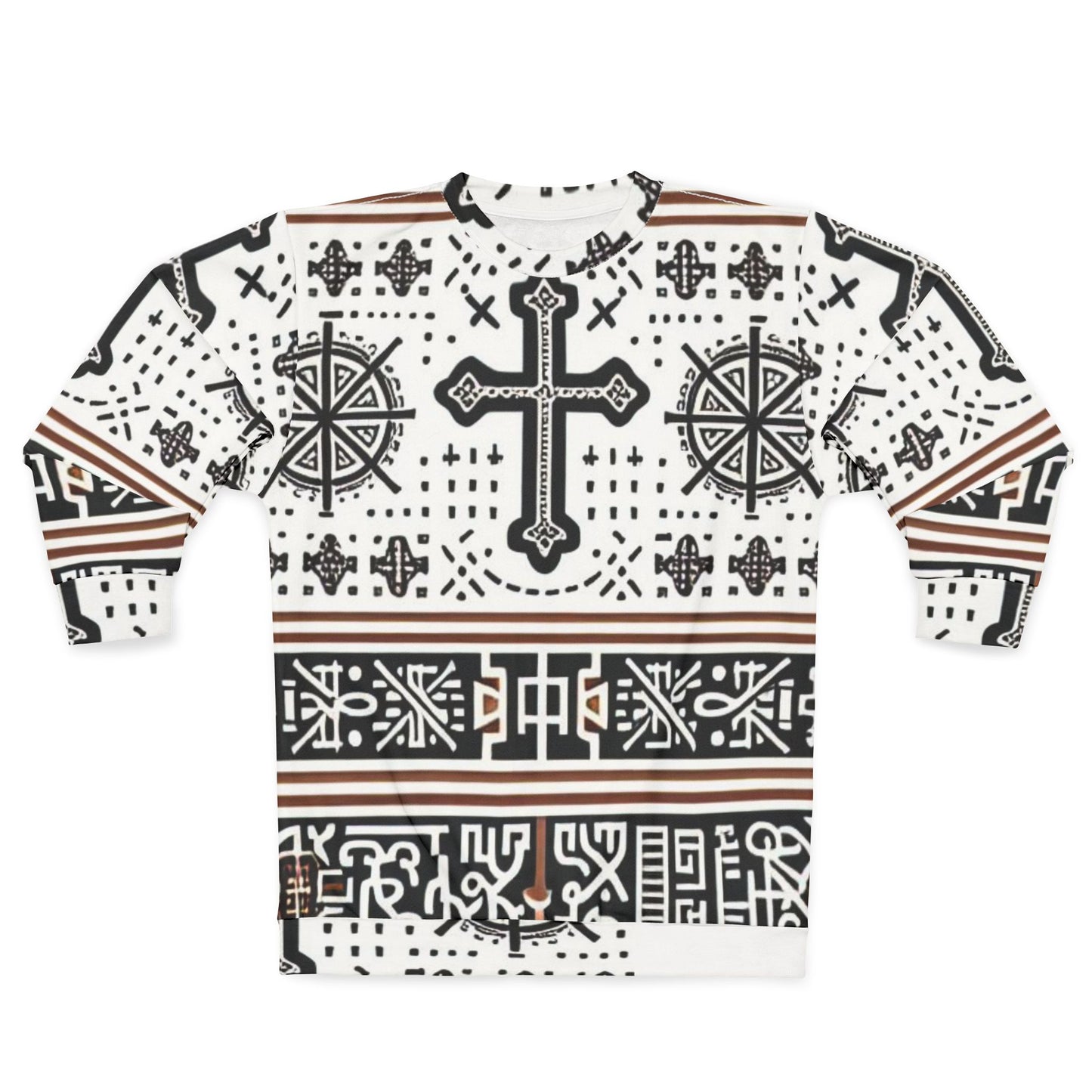 Folded view of African Native Heritage unisex sweatshirt showcasing vibrant print, durable stitching, and soft fabric texture.