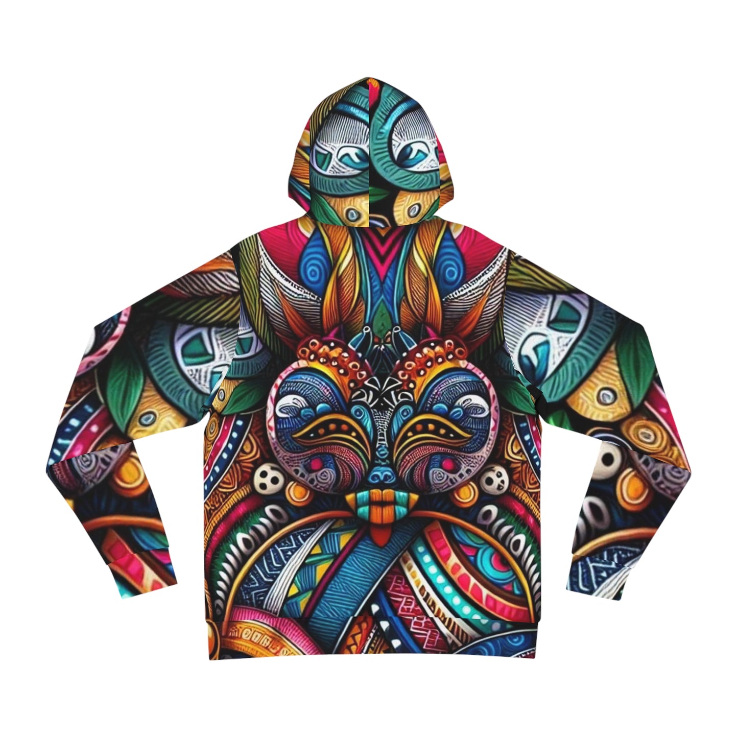 Back view of Black-Owned unisex fashion hoodie with full-length sleeves and stylish all-over print.