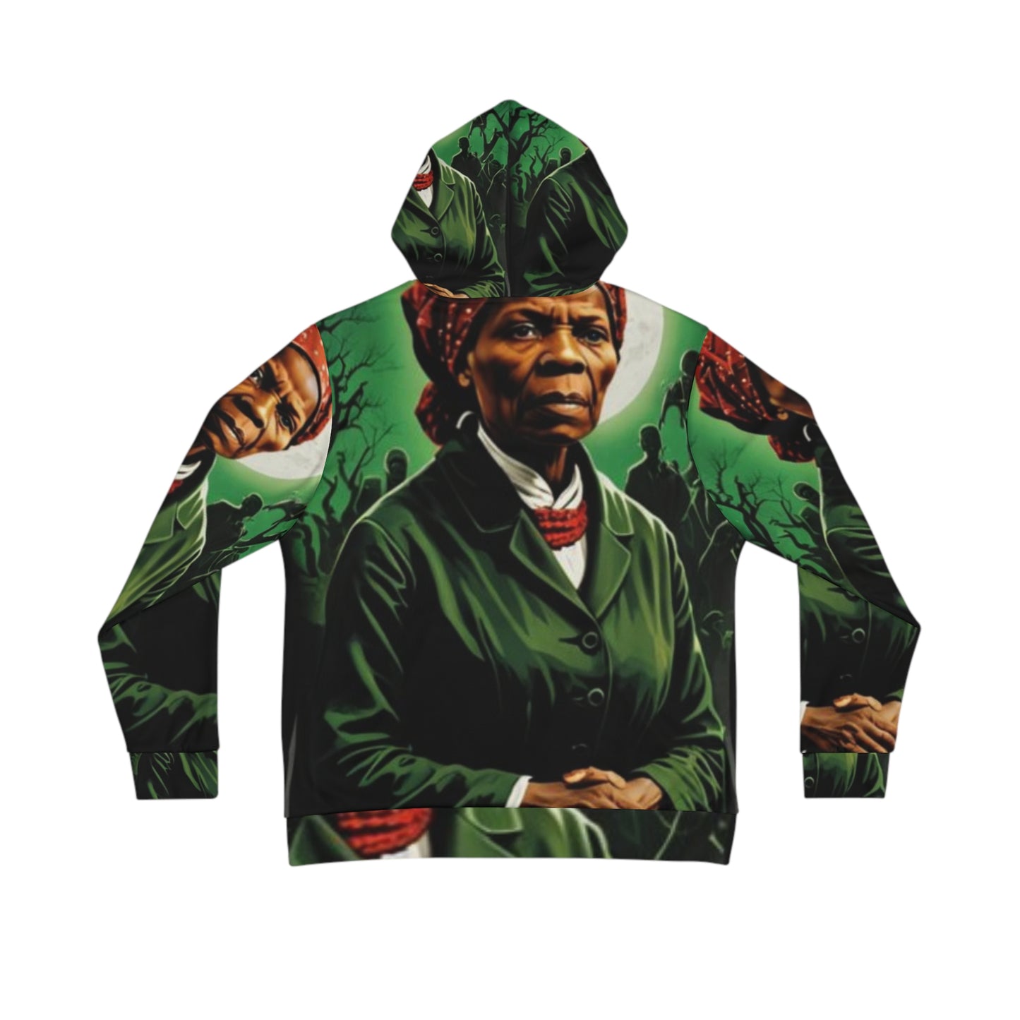 Back view of Black-Owned men's hoodie featuring vibrant pre-colonial inspired design.
