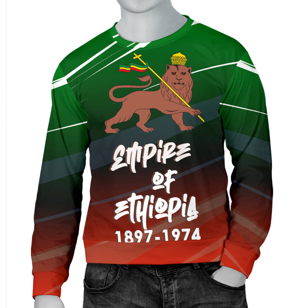 Mannequin wearing Empire of Ethiopia Sweater with one hand in pocket – Black Owned sweater offering modern streetwear style and cultural expression.