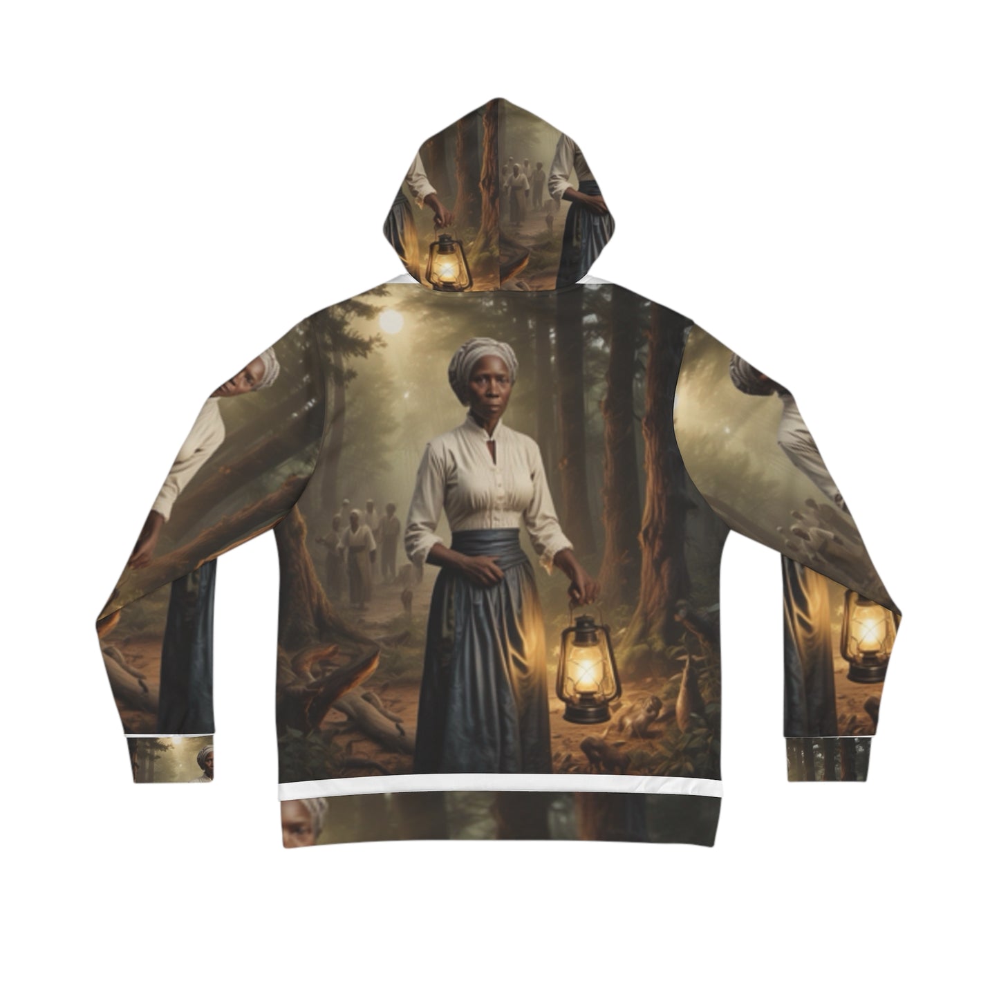 Back view of Harriet Tubman Hoodie – Black Owned Brand, premium polyester fabric, customizable hood design.