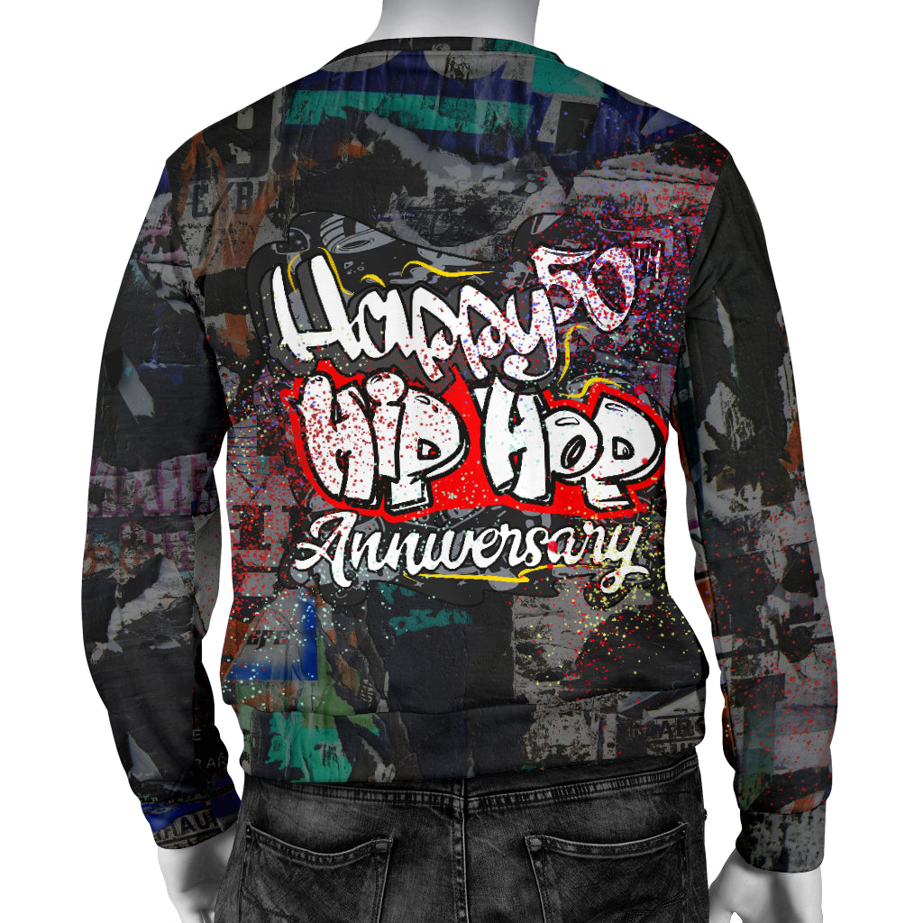 Back view of Hip Hop Anniversary Sweater on mannequin – Black Owned streetwear sweater designed for comfort, durability, and cultural expression.