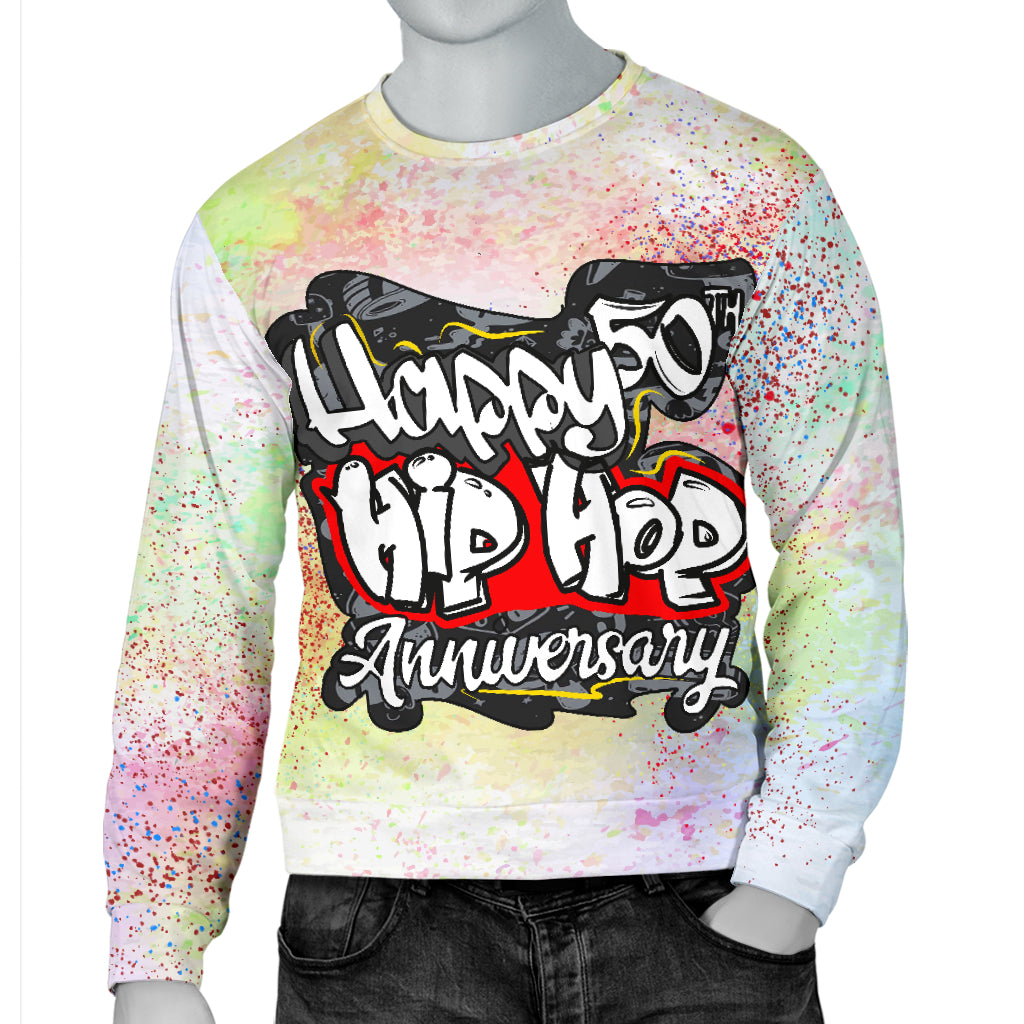 Mannequin wearing Hip Hop Anniversary Sweater with one hand in pocket – Black Owned fashion sweater symbolizing hip hop heritage and modern streetwear style.