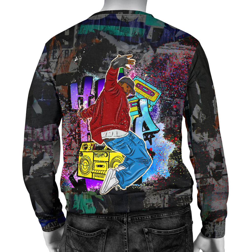 Back view of Hip Hop Luxury Music Sweater – Black Owned apparel, handcrafted woven polyester with luxury hip hop-inspired design.