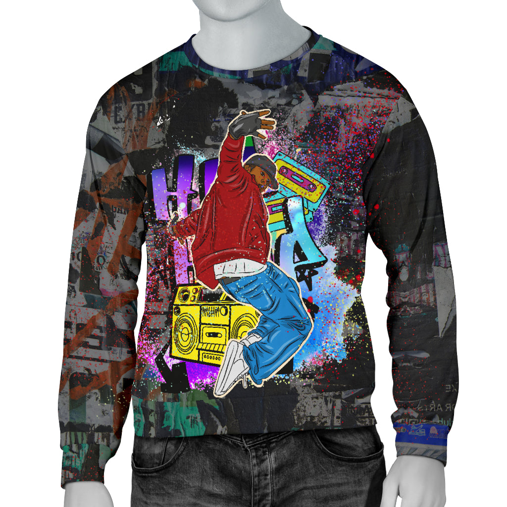 Front view of Hip Hop Luxury Music Sweater – Black Owned brand, custom-made premium polyester sweater for music lovers and street style fashion.
