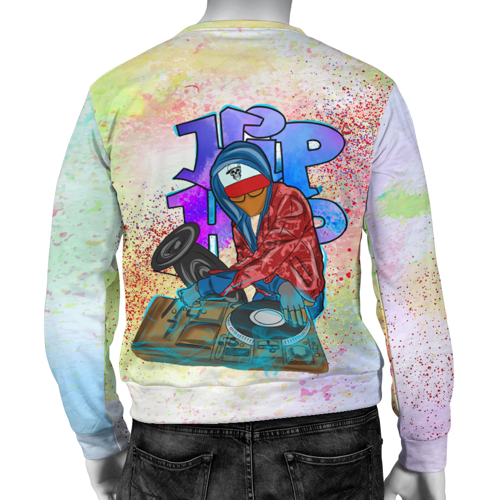 Back view of Hip Hop Musician Sweater displayed on mannequin – Black Owned woven polyester sweater designed for comfort, durability, and musical heritage style.