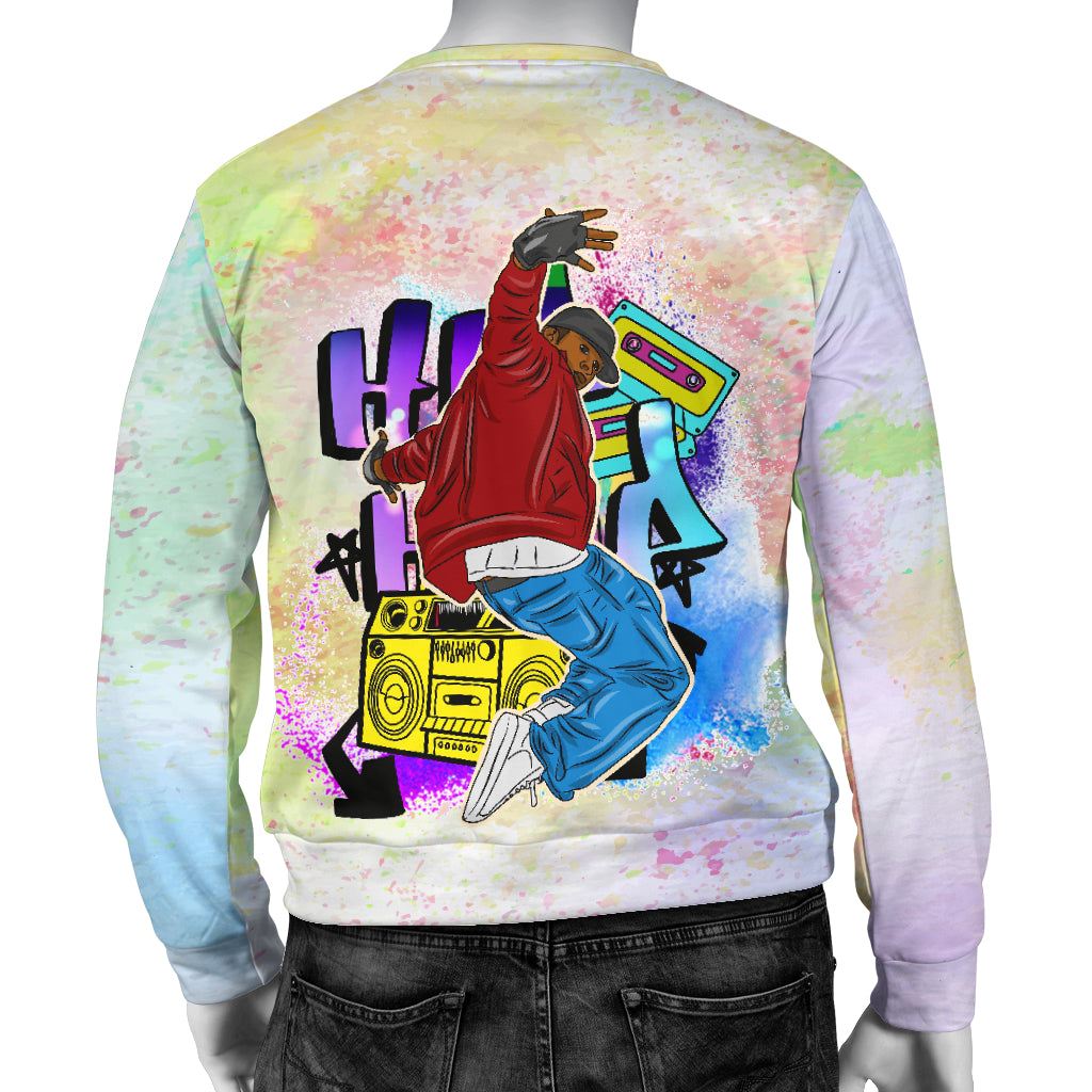 Back view of Hip Hop World Sweater displayed on mannequin – Black Owned handcrafted woven polyester sweater designed for durability and modern urban fashion.