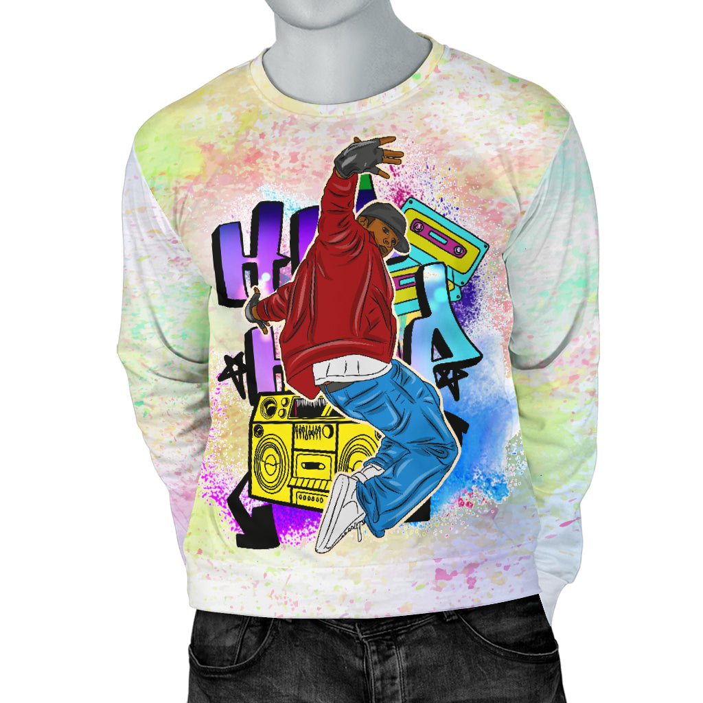 Hip Hop World Sweater on mannequin with both hands in pockets – Black Owned custom sweater offering stylish comfort and a strong hip hop vibe.