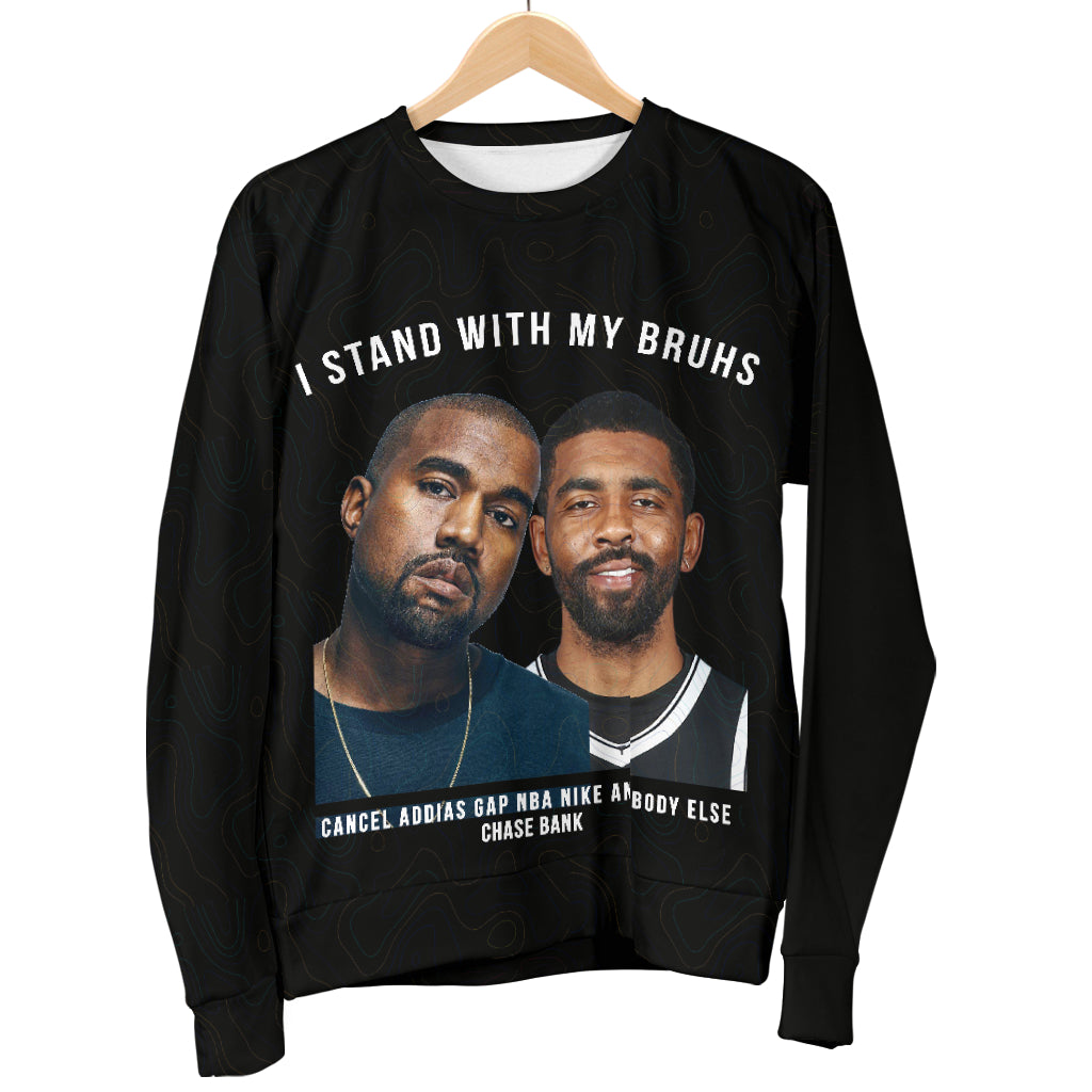 Hanging display of I Stand With My Bruhs Sweater – Black Owned handcrafted woven polyester sweater celebrating brotherhood and cultural pride.