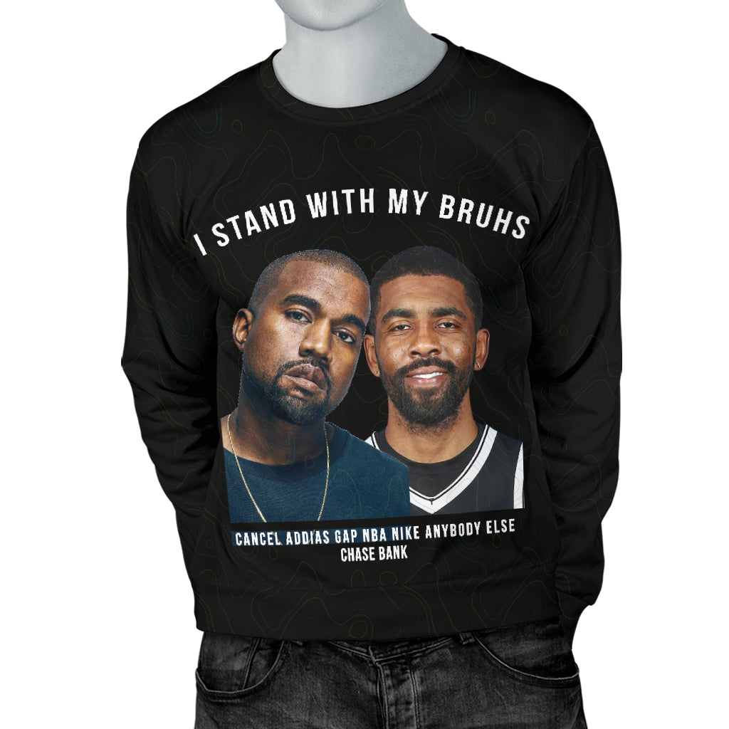 I Stand With My Bruhs Sweater on mannequin with both hands in pockets – Black Owned premium woven polyester sweater symbolizing strength and unity.