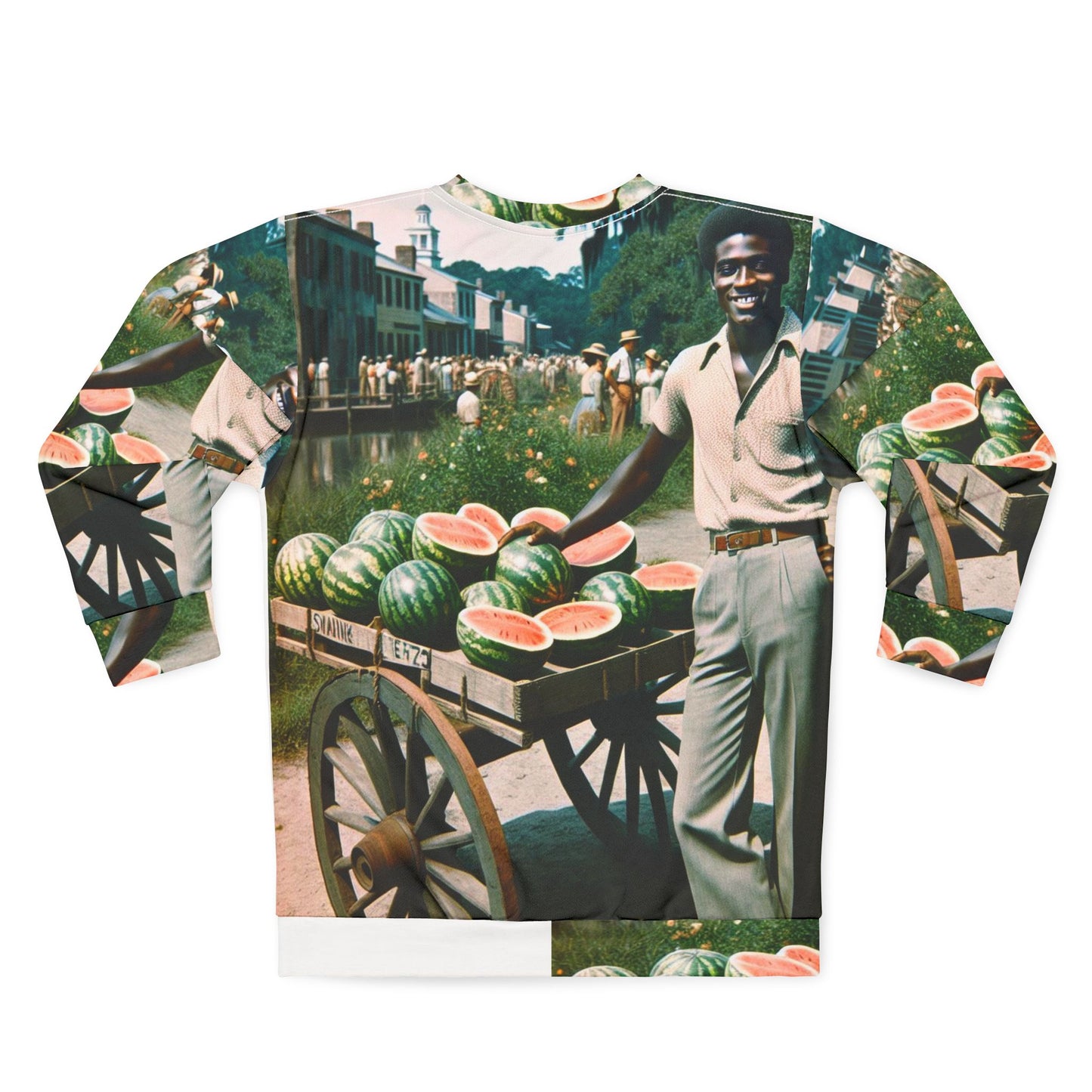 Folded – Watermelon-print unisex heritage sweatshirt, Black-Owned, smooth finish and soft texture.