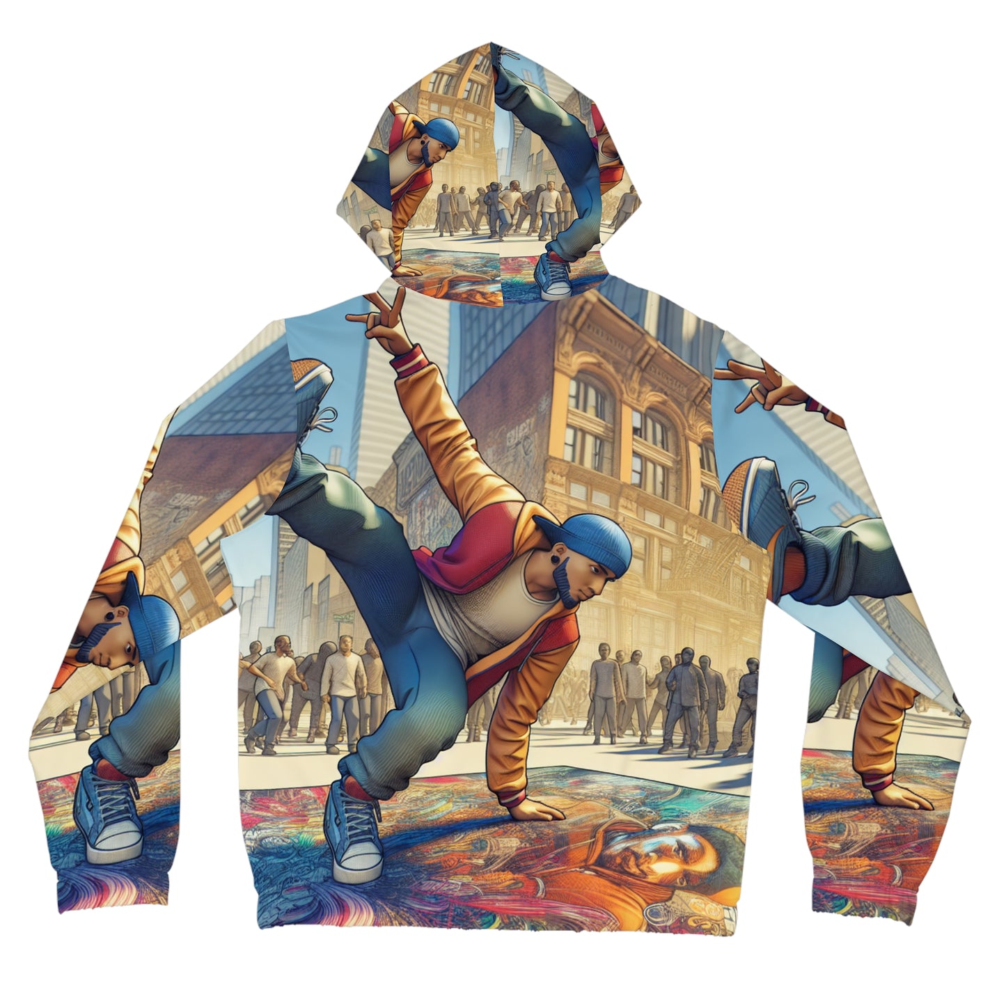 Back view of Women’s Full-Zip AOP Hoodie worn by Black Owned brand, customizable all-over print with cozy everyday desigm