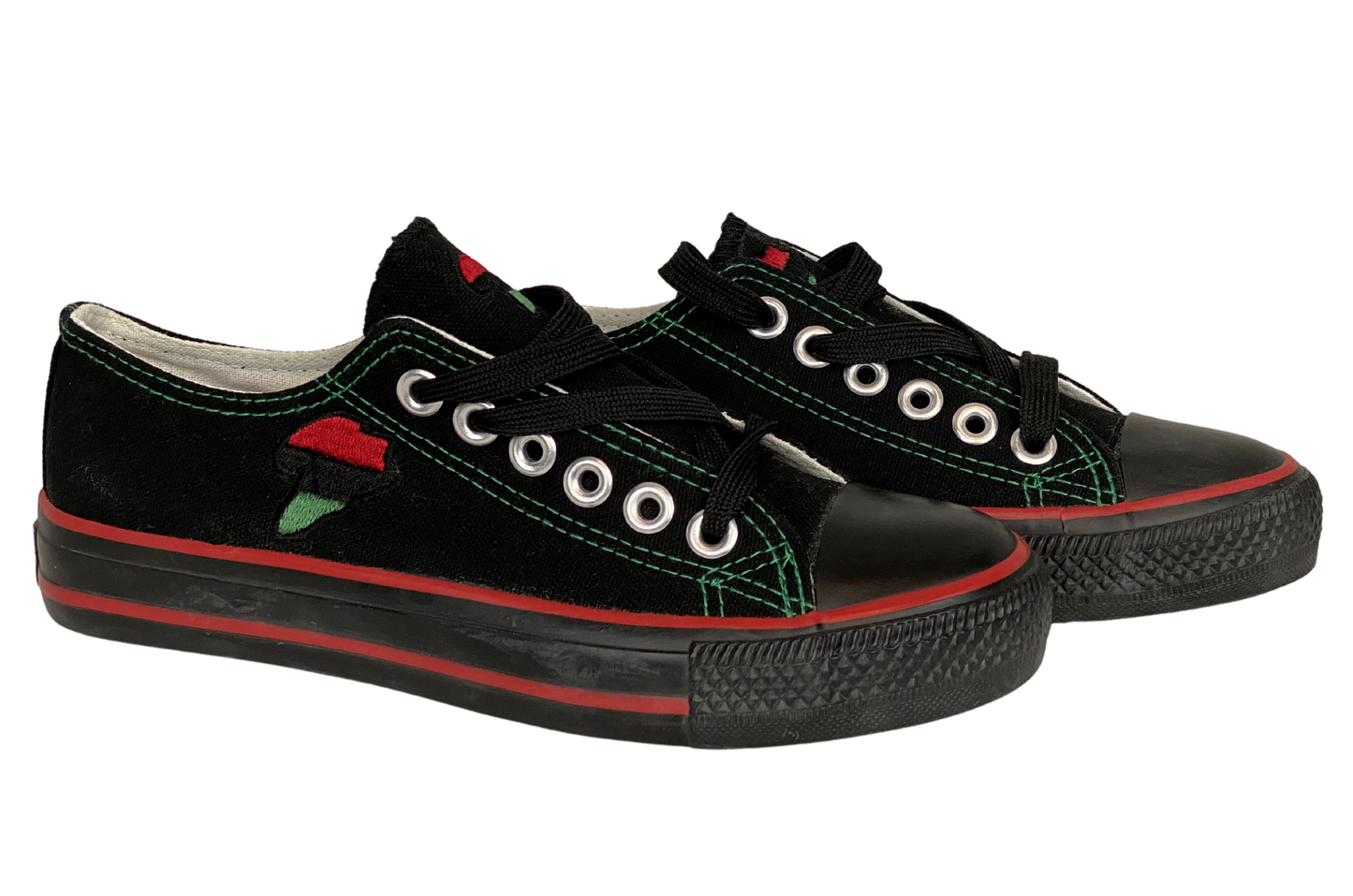 Historic First African Pride Sneakers by Nagast Footwear, Black-owned canvas shoes in red, black, and green honoring African heritage.