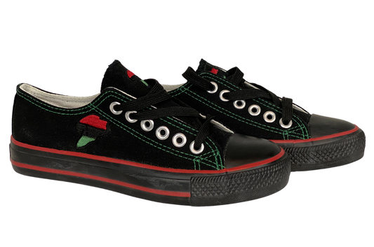 Historic First African Pride Sneakers by Nagast Footwear, Black-owned canvas shoes in red, black, and green honoring African heritage.