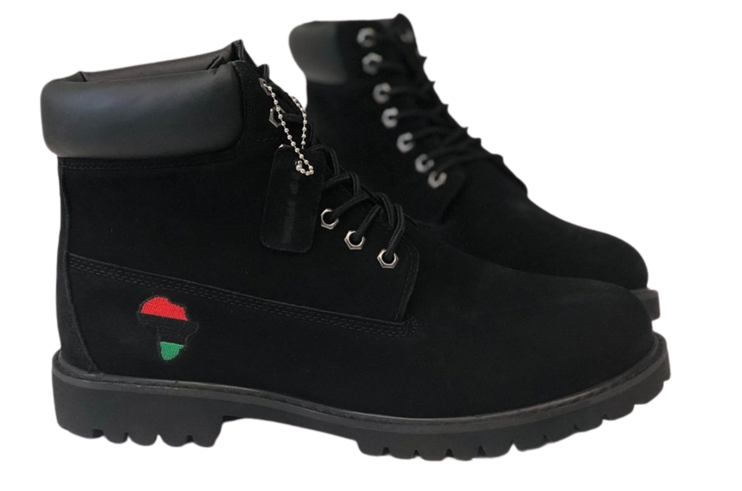 Nat Turner Boots side view showcasing black suede finish and Pan-African color detail.