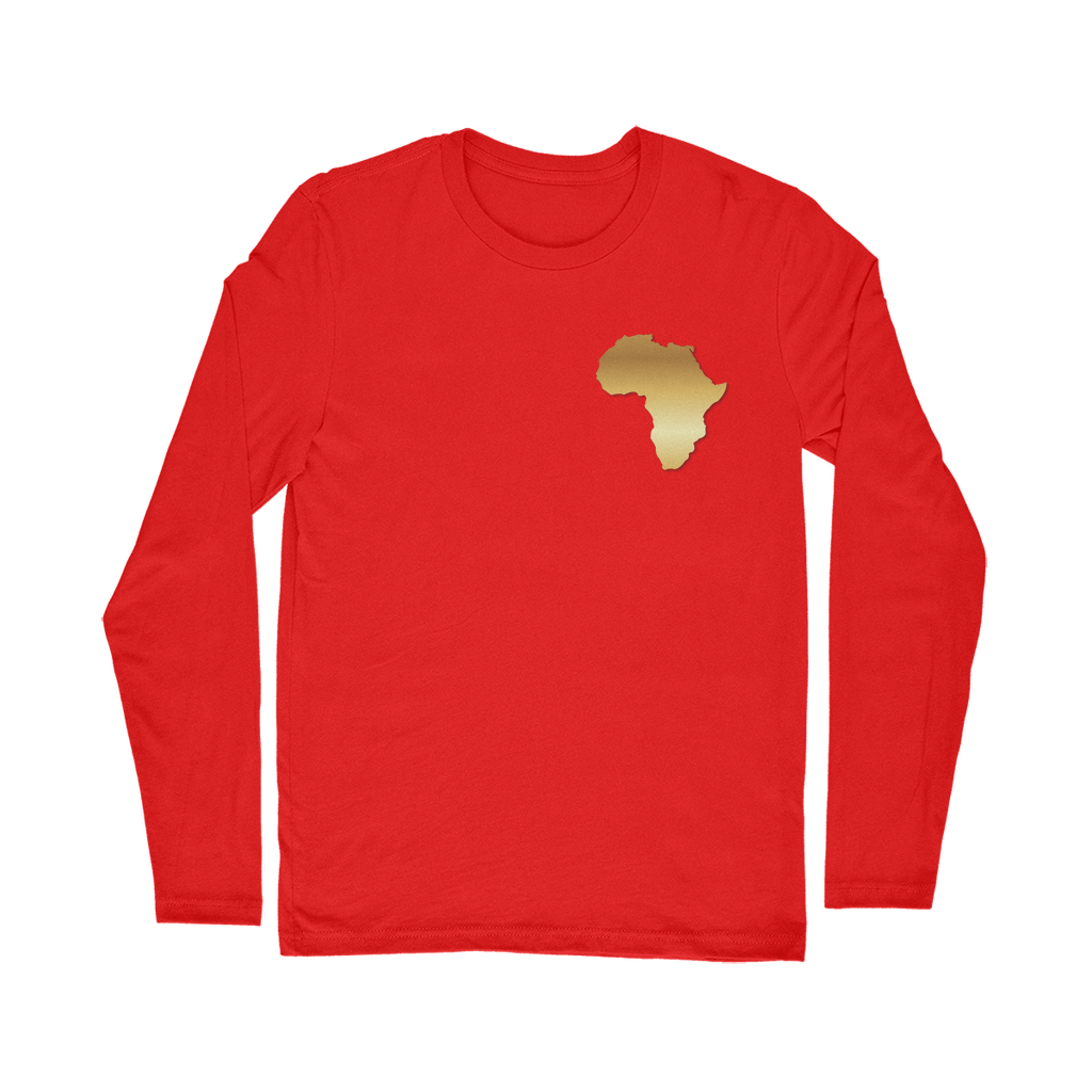 Africa PRIDE Men's Long Sleeve Shirt in red – Black-Owned bold long sleeve with golden African map, crafted for cultural pride and comfort