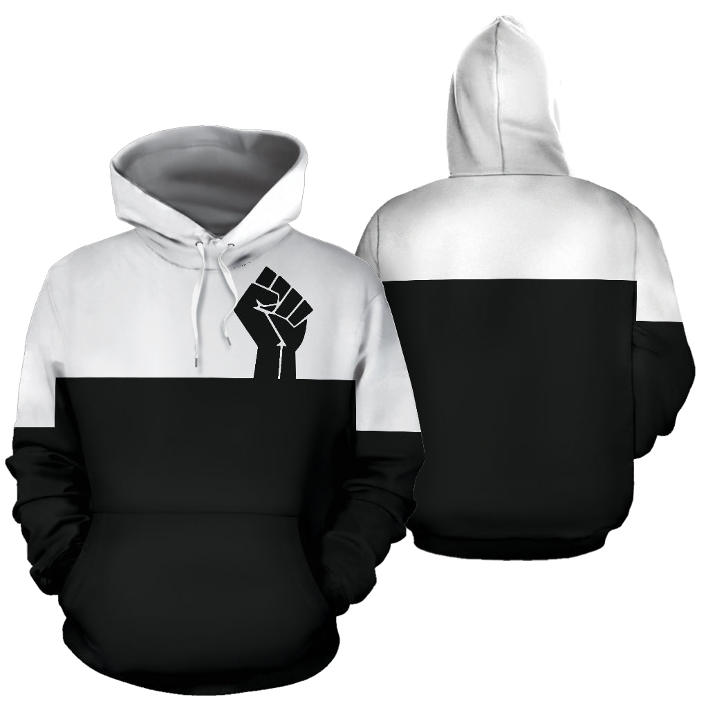 Front and back views of the Africa UNITE Men's Hoodie by Nagast Footwear, a Black-Owned brand. This red hoodie features bold African unity graphics on the front and symbolic cultural designs on the back, made from premium polyester to celebrate heritage, pride, and inspire positive change.