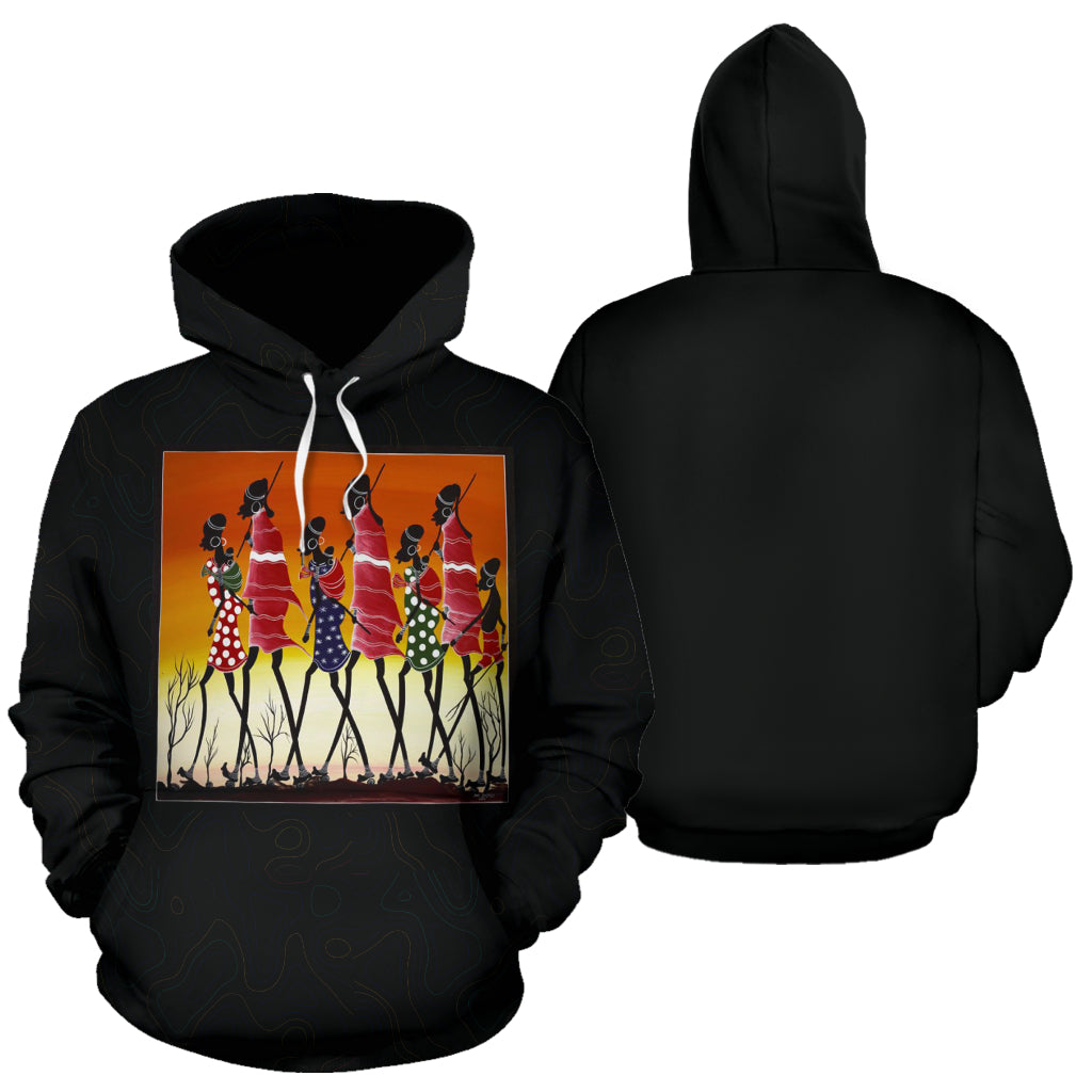 Africans Beauty Man's Hoodie showing both front and back views – Black-Owned premium polyester hoodie celebrating African beauty with comfort, style, and cultural pride
