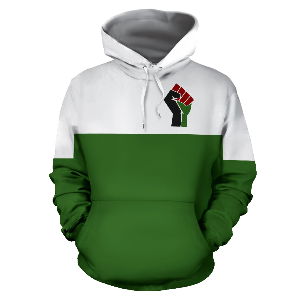 Front view of All Power to the People Text Design Green Hoodie featuring bold text and premium green fabric
