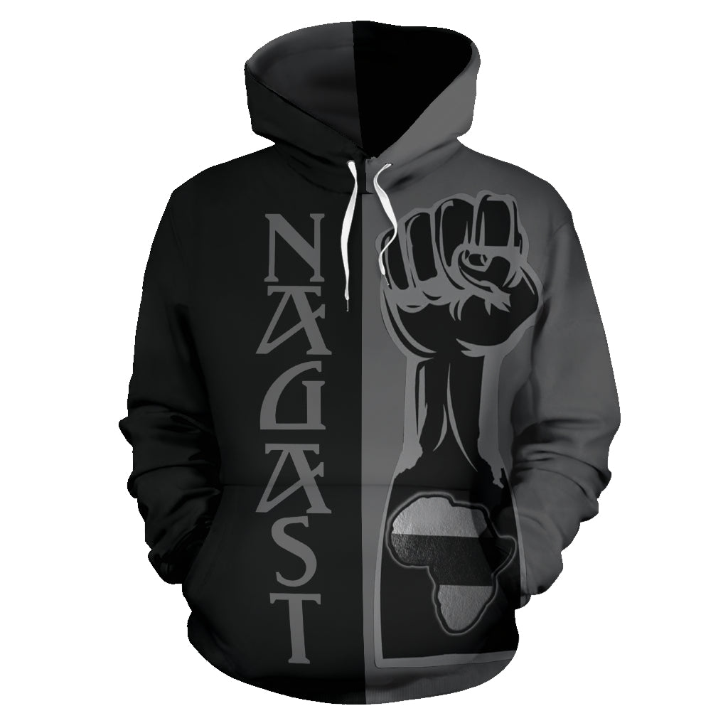 Black hoodie with a design featuring a clenched fist and the text 'NAGAST' on the front.