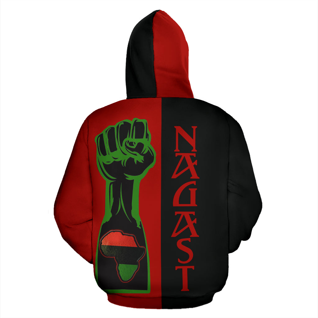 Back view of the Ancient NAGAST Hoodie, a Black-Owned creation that honors African heritage with bold design.