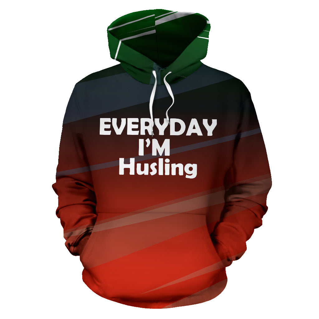 Everyday I Am Hustling Text Design Hoodie front view – Black-Owned premium polyester blend hoodie designed for style and daily hustle
