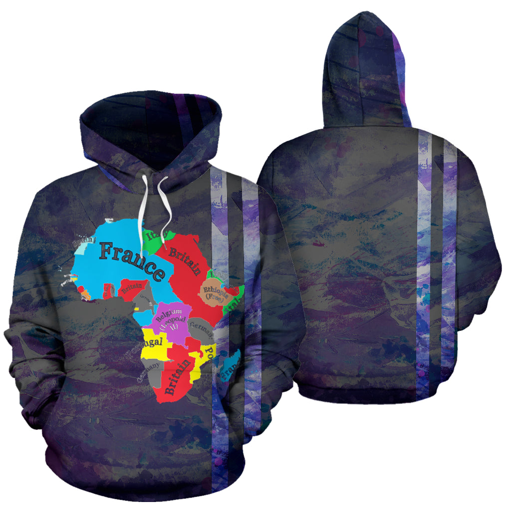rance & Britain Map Design Hoodie showing both front and back views – Black-Owned premium polyester hoodie with unique map print highlighting cultural connections and history