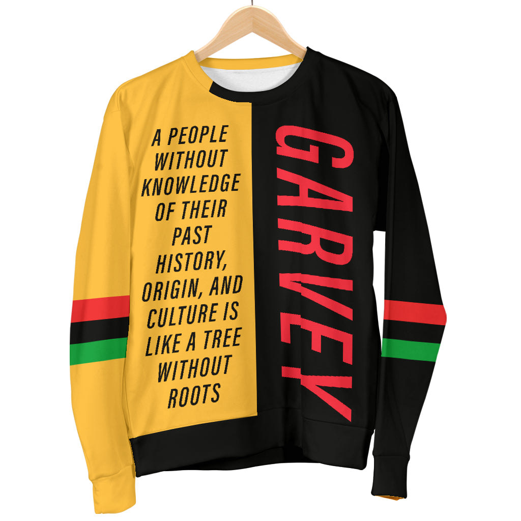 Garvey Yellow Sweater hanging on a mannequin, displaying its bright yellow tone, neat finishing, and soft texture that reflects Black-Owned excellence and craftsmanship.