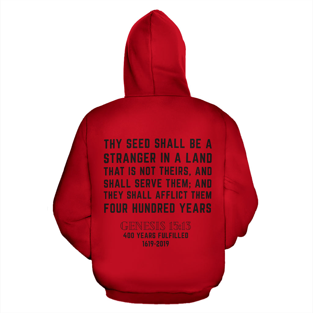 Genesis 15:13 Red Hoodie back view – Black-Owned premium hoodie featuring a clean red design with scripture-inspired cultural significance