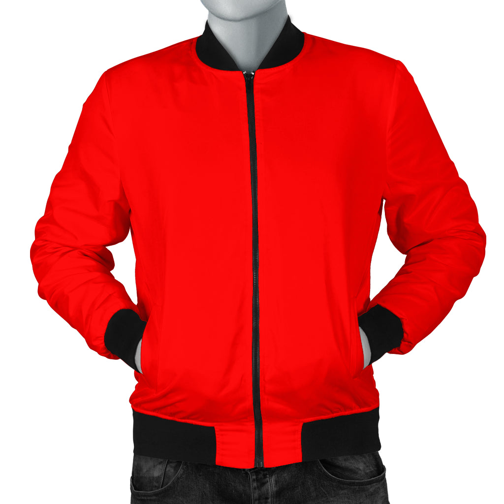 Style's pose of the Genesis Red Men's Bomber Jacket by a Black-Owned brand, highlighting fit and premium finish.