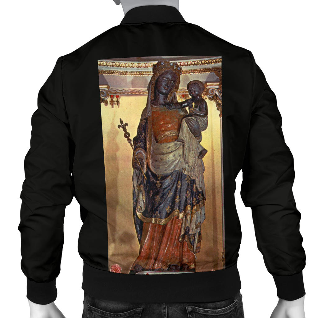Back view of mannequin wearing Madonna Style Bomber Jacket, highlighting smooth design and premium stitching.