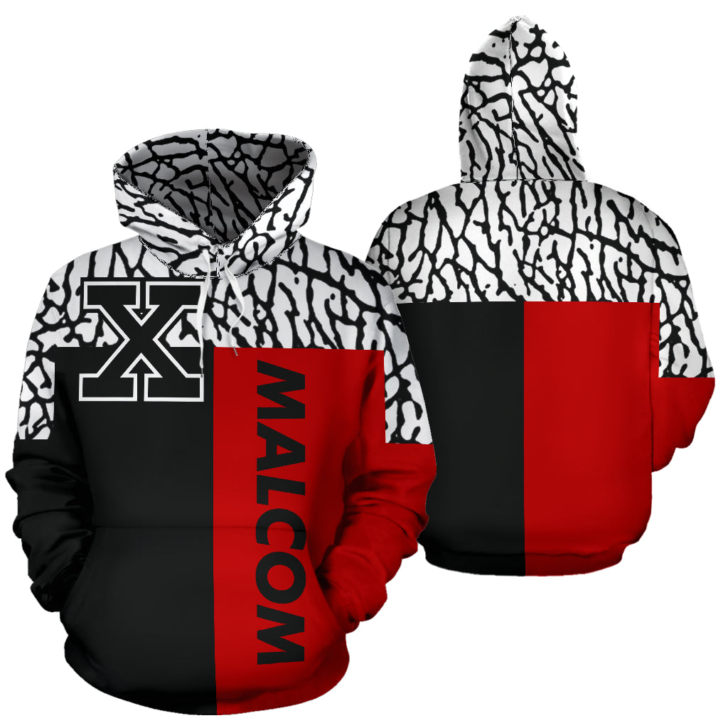 Full front and back view of the Malcolm X Text Custom Hoodie from a Black-Owned brand, blending culture and comfort.