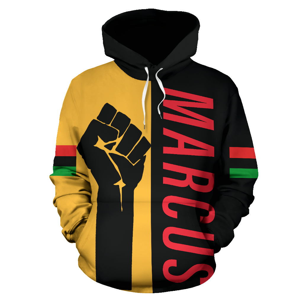 Front view of Marcus Garvey Custom Hoodie from a Black-Owned brand, blending heritage with streetwear style.