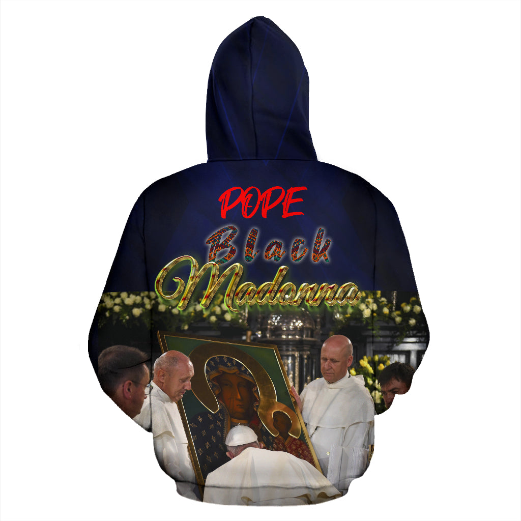 Pope Black Madonna Design Hoodie back view – Black-Owned custom-made hoodie celebrating heritage and powerful identity