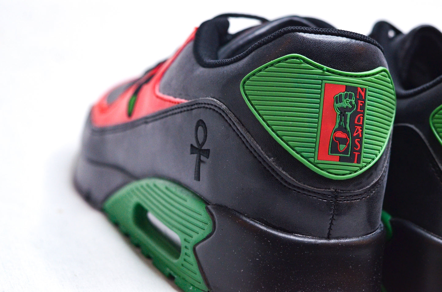 Close-up of RBG African Running Sneakers back side – African heritage inspired design by Nagast Footwear.