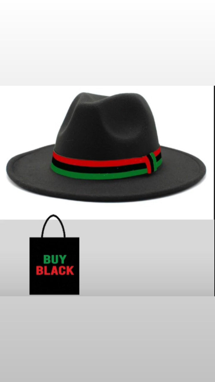 RBG Fedora Hat front view – Black-Owned premium cotton hat featuring historic red, black, and green colors symbolizing heritage and pride