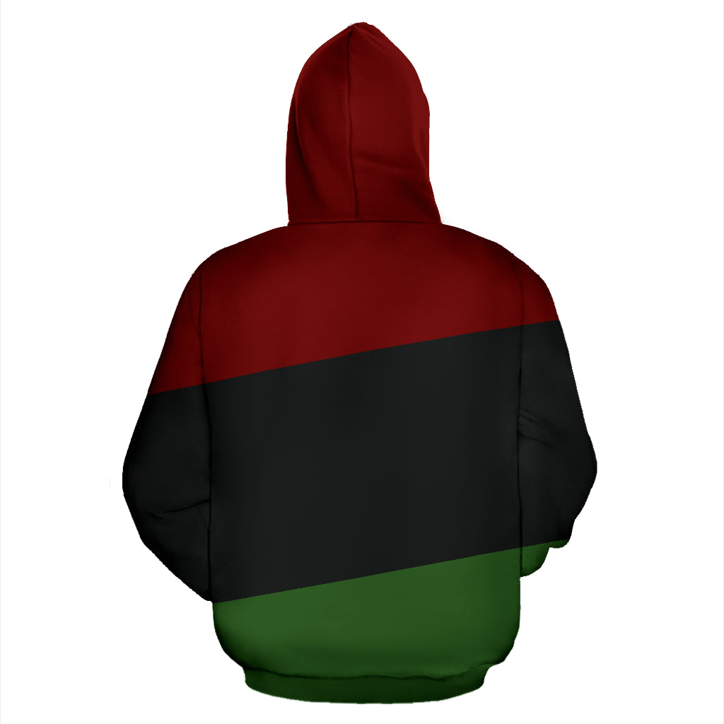 Back view of the RBG Flag Full Design Hoodie from Nagast Footwear, showcasing the full wrap-around RBG flag design. This Black-Owned apparel piece honors Black heritage through powerful colors and quality craftsmanship.