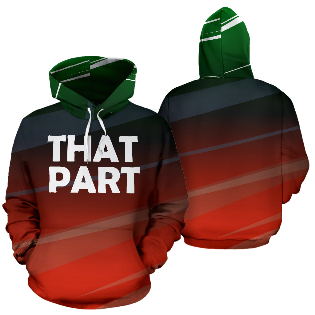 That Part Text Design Hoodie showing both front and back views – Black-Owned premium polyester handcrafted hoodie designed for comfort, durability, and bold cultural pride