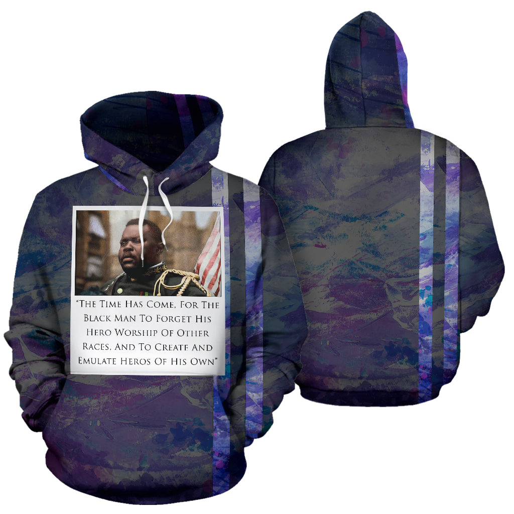 The Time Has Come Hoodie showing both front and back views – Black-Owned premium polyester blend hoodie combining comfort, quality, and cultural pride