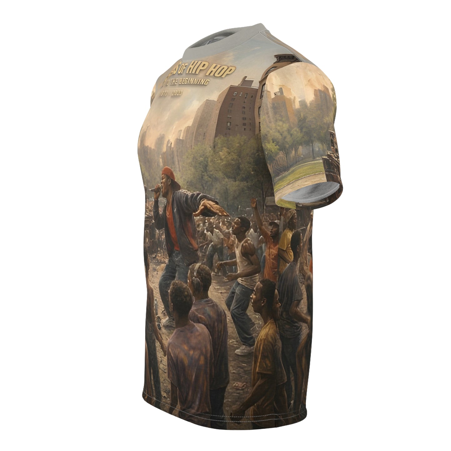 50 Years of Hip Hop All-Over Print T-Shirt – Back to the Beginning Graphic Tee - Unisex Cut & Sew Tee (AOP)