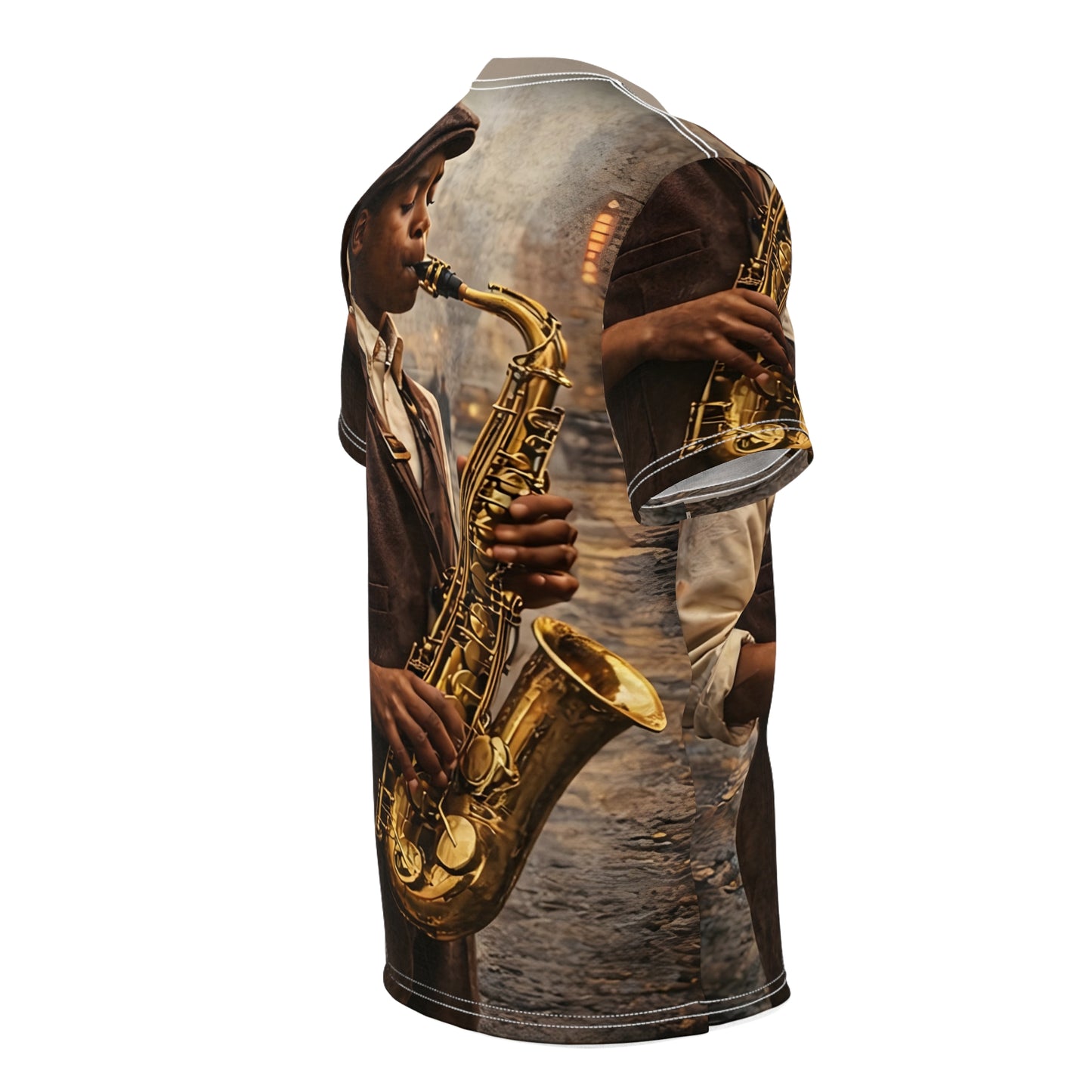 Black Jazz Man Saxophone - Unisex Cut & Sew Tee (AOP)