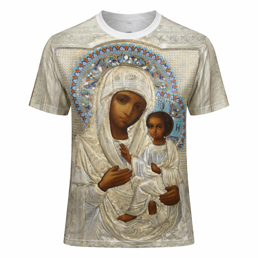 Black Madonna and Child Orthodox Icon™ All-Over Sublimation T-Shirt – Black History Collection front view