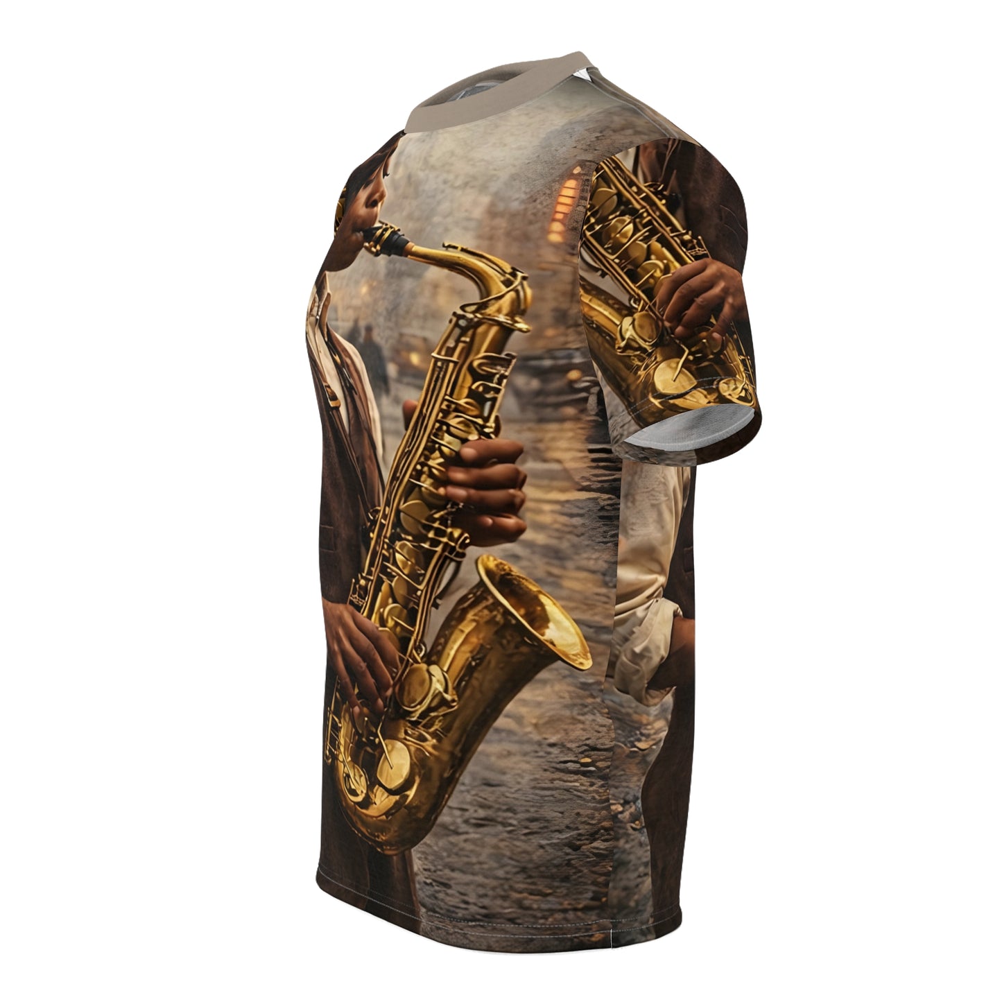 Black Jazz Man Saxophone - Unisex Cut & Sew Tee (AOP)