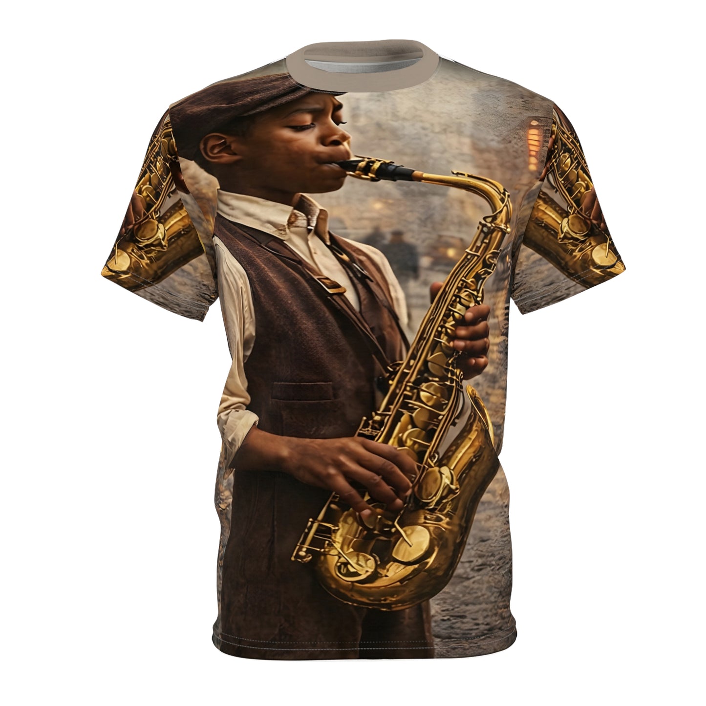 Black Jazz Man Saxophone - Unisex Cut & Sew Tee (AOP)