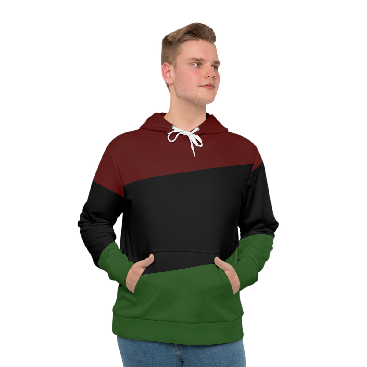 Pan-African Colorblock Hoodie — Red Black Green Men's Pullover