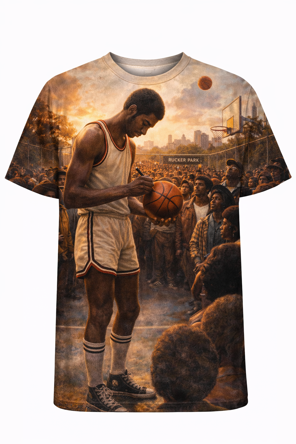 Vintage Rucker Park Legends All-Over Print Streetball Graphic Tee front view